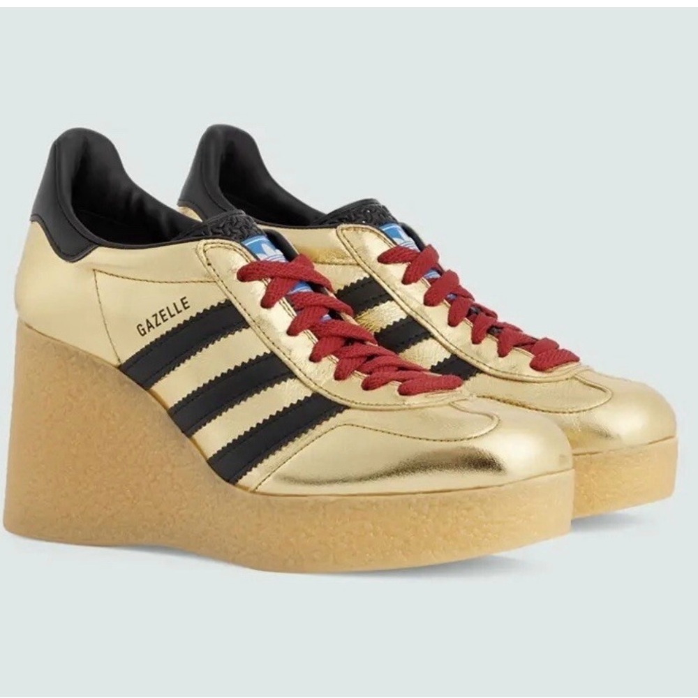 Gucci x Adidas limited edition NEW Gold Wedge Shoes with Black Stripes